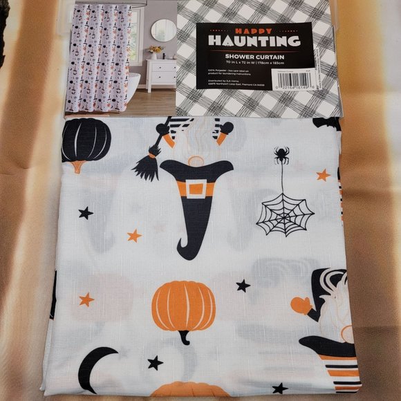 🎃 Halloween Gnome Shower Curtain Witch Pumpkin Star Moon Bat Web Fall Autumn - Picture 4 of 6